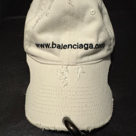 Balenciaga White Distressed Piercing Cap - Picture 1 of 7